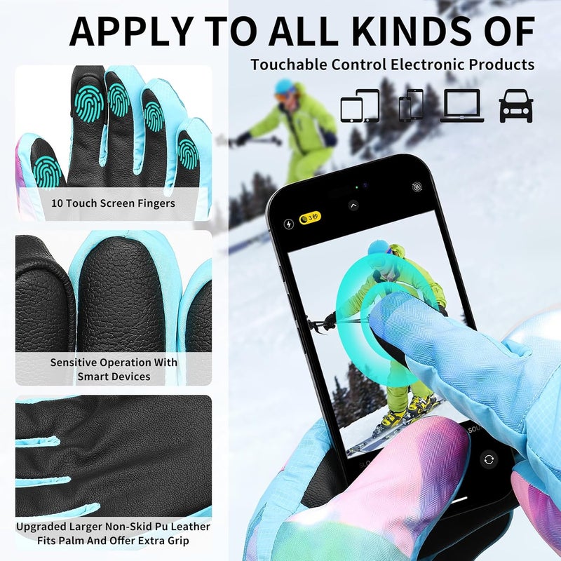 Odtmger Ski Gloves,Winter Waterproof & Warm Snow Gloves for Parent Child Kids-Skiing,Cycling,Motorcycle,Running - Image 3